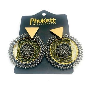 New Phuket Gray And Gold Beaded Earrings